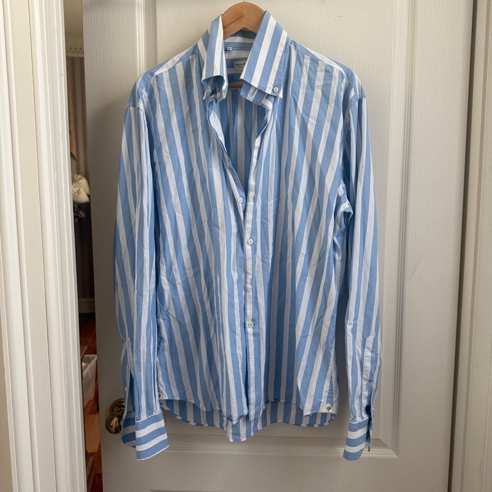 (Vittorio Marchesi) blue/white stripe dress shirt, slim, neck 17.5”Made in Italy